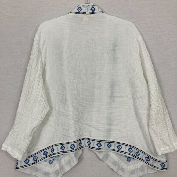 Cynthia Rowley White Blue Floral Embroidered Boho Open Front Duster Top 2X - Picture 8 of 9